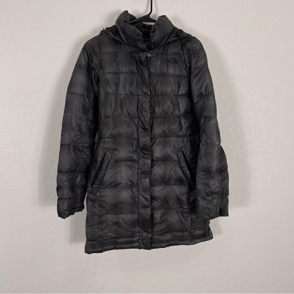 The North Face Grey Holographic Detail Hooded Puffer 500 Down Winter Jacket XS